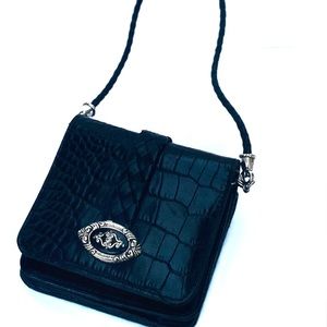 EUC Brighton Black Organizer Purse Small Crossbody Croc Patent Leather Silver Hr